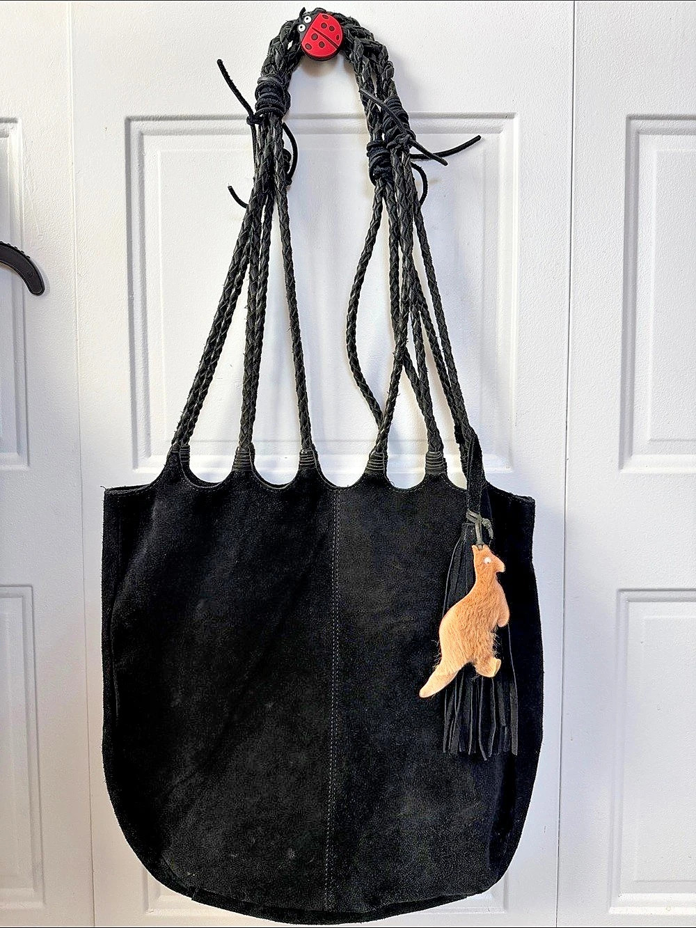 Free People Black Suede Braided-Handle Tote Bag